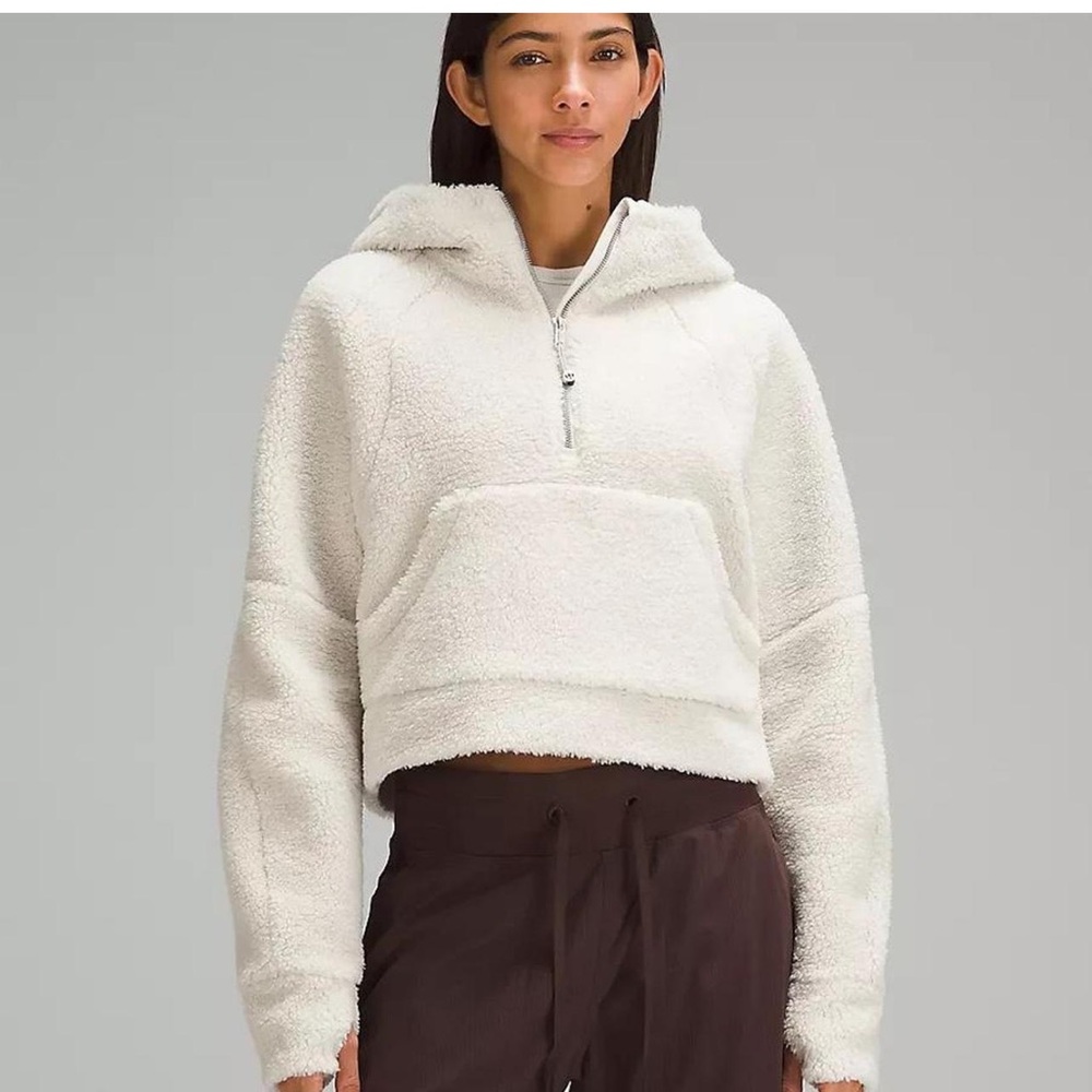 Lululemon Women's Scuba Oversized 1/2 Zip Fleece Hoodie -Bone Sz:M/L